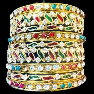 9x BULK LOT SILVER & GOLD TONE RED GREEN XMAS CHRISTMAS COLORFUL BANGLE BRACELET